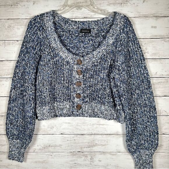 Revolve Majorelle Cardigan Cropped Scoop Chunky Knit Blue Sweater S - Picture 2 of 9